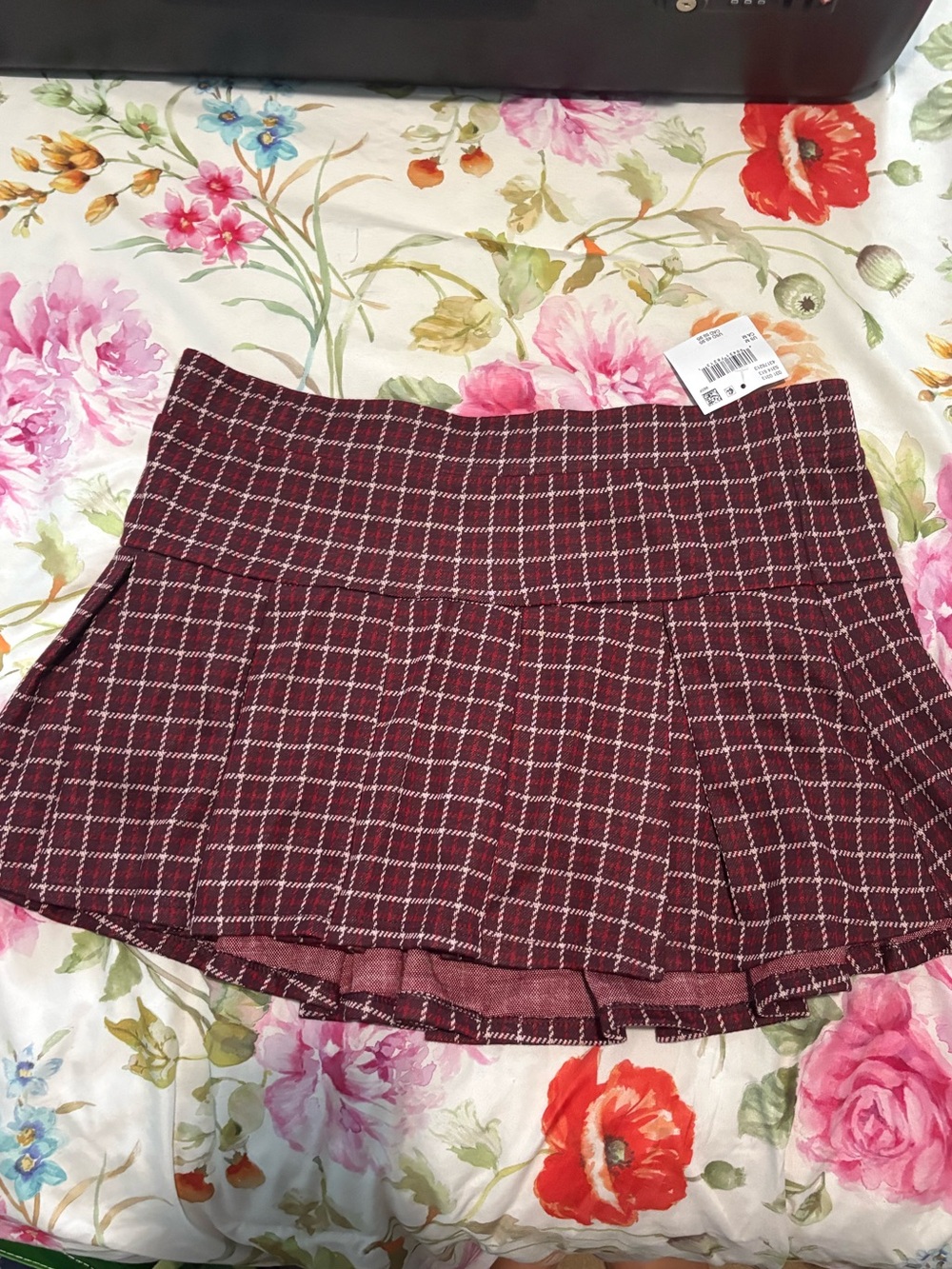 Women's Burgundy Plaid Flared Skirt